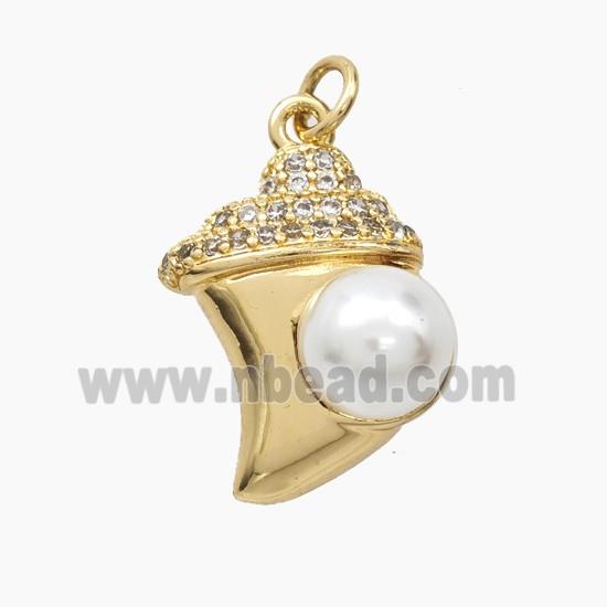 Copper Conch Shell Pendant Pave Zirconia Resin Gold Plated