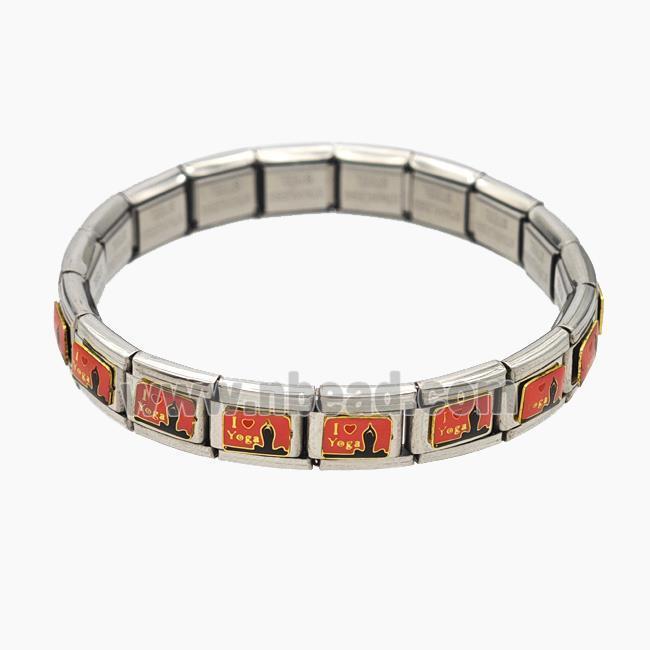 Raw Stainless Steel Module Bracelet With ILoveYoga Enamel