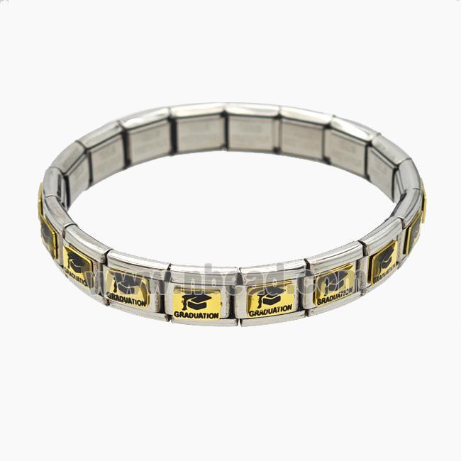 Raw Stainless Steel Module Bracelet With Graduation Hat Enamel