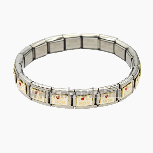 Raw Stainless Steel Module Bracelet With ILoveMyMom Enamel