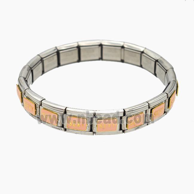 Raw Stainless Steel Module Bracelet With Sex Enamel