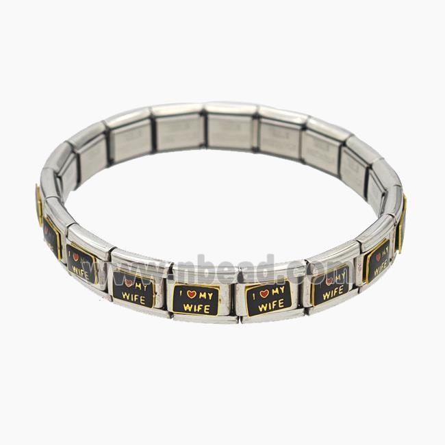 Raw Stainless Steel Module Bracelet With ILoveMyWife Enamel