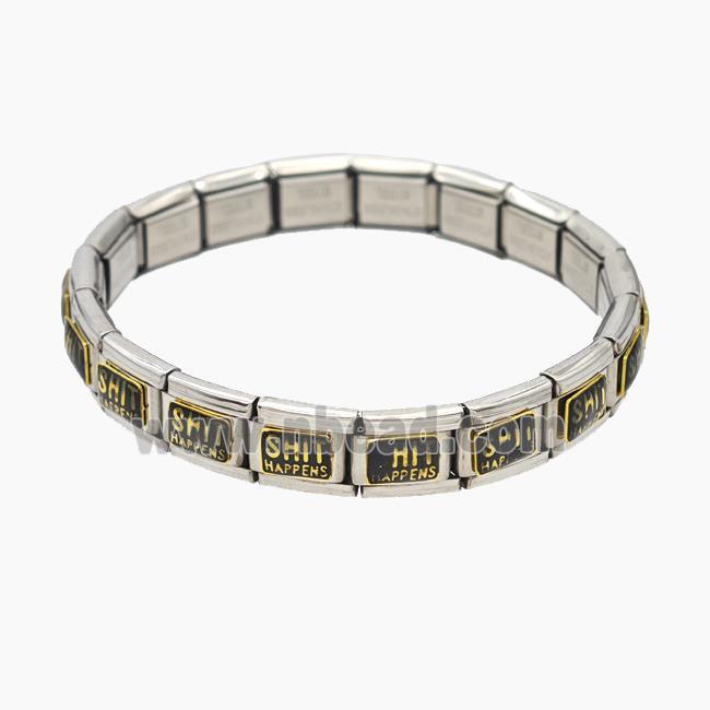 Raw Stainless Steel Module Bracelet With ShitHappens Enamel