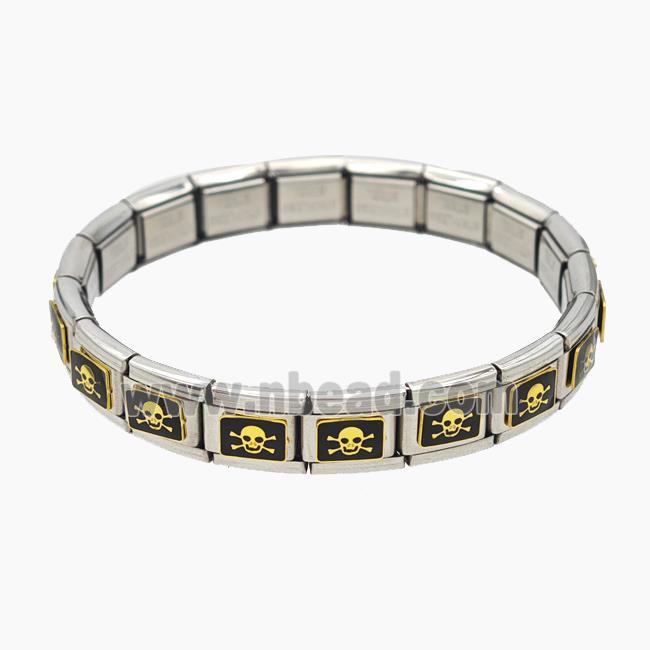 Raw Stainless Steel Module Bracelet With Skull Enamel