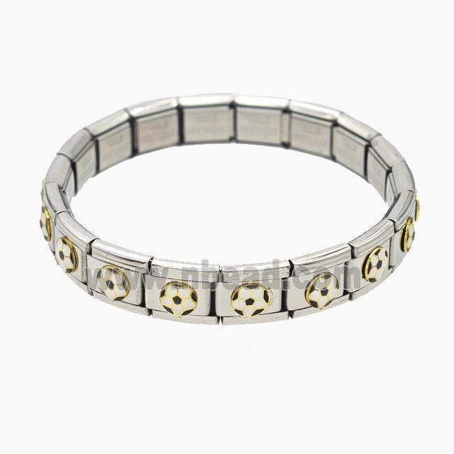 Raw Stainless Steel Module Bracelet With Football Enamel