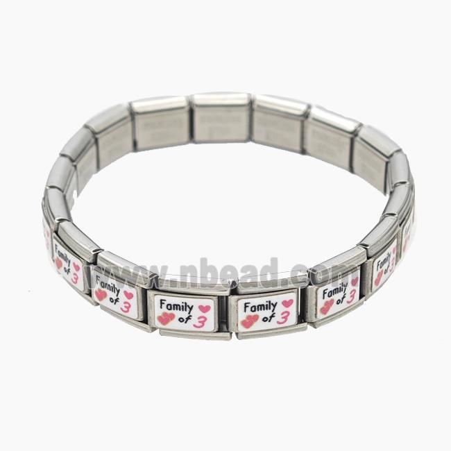 Raw Stainless Steel Module Bracelet With Heart FamilyOf3