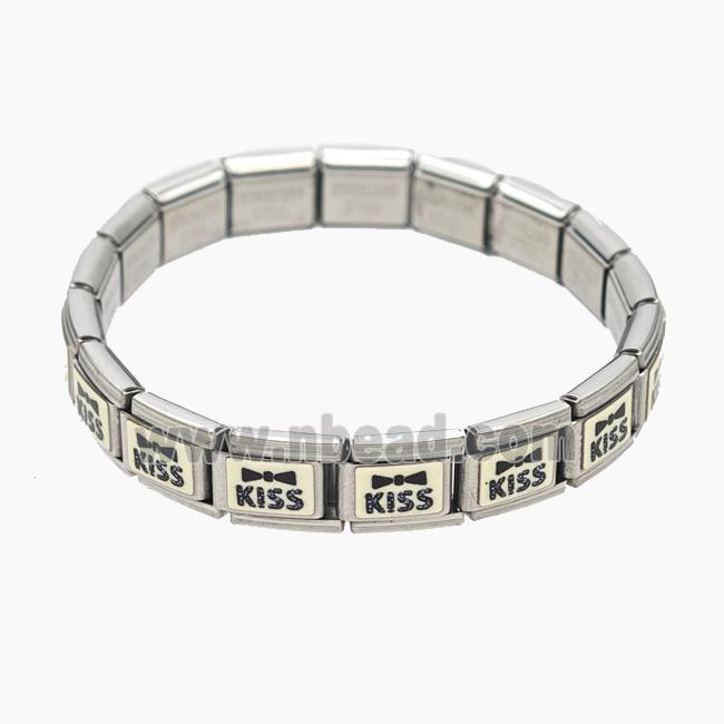 Raw Stainless Steel Module Bracelet With Kiss