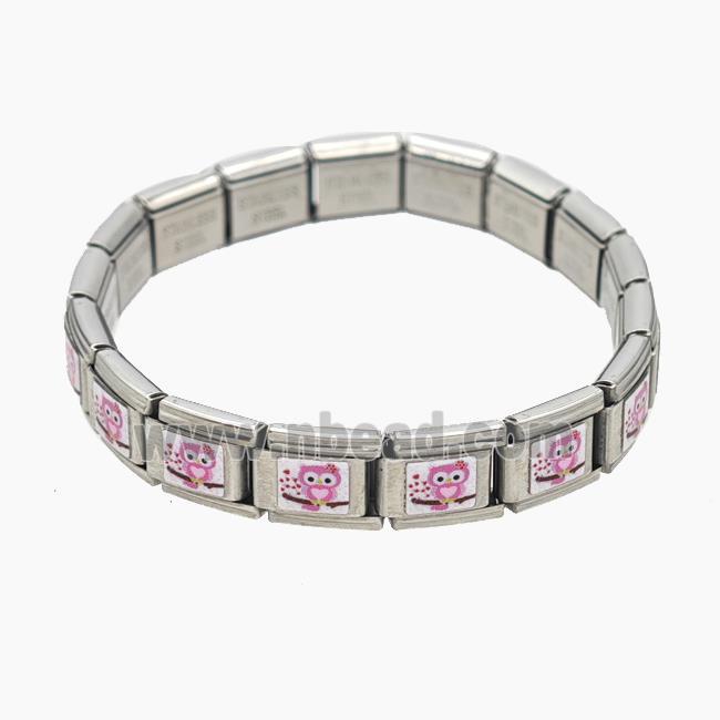 Raw Stainless Steel Module Bracelet With Owl