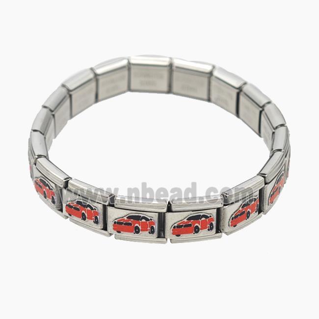 Raw Stainless Steel Module Bracelet Red Car