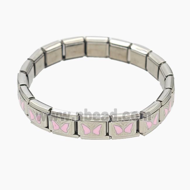 Raw Stainless Steel Module Bracelet With Pink Butterfly