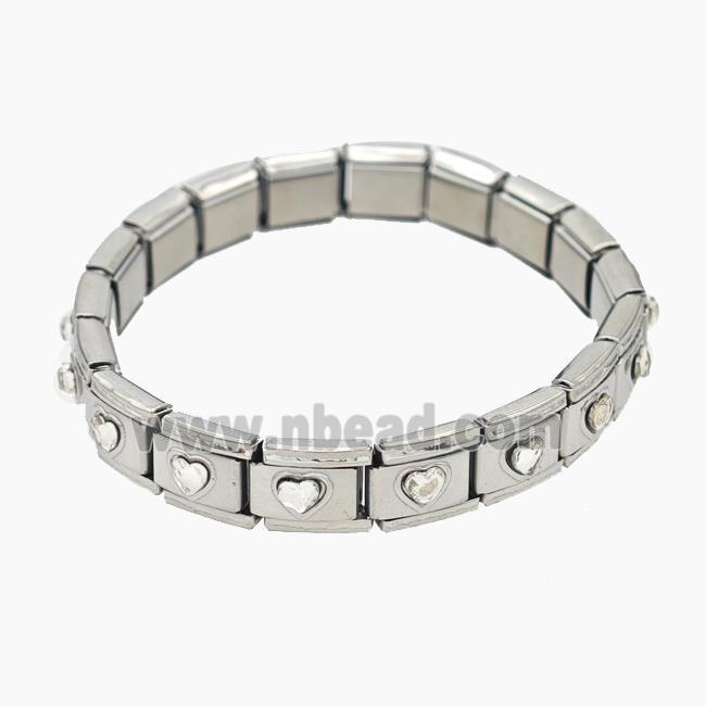 Raw Stainless Steel Module Bracelet Pave Acrylic Heart