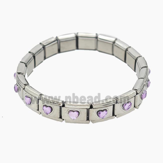 Raw Stainless Steel Module Bracelet Pave Acrylic Heart