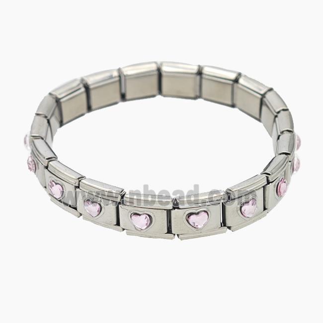 Raw Stainless Steel Module Bracelet Pave Acrylic Heart