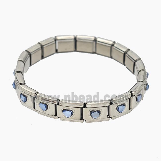 Raw Stainless Steel Module Bracelet Pave Acrylic Heart