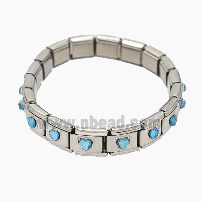 Raw Stainless Steel Module Bracelet Pave Acrylic Heart