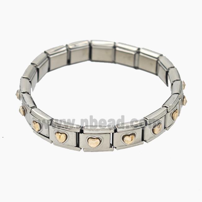 Raw Stainless Steel Module Bracelet Pave Acrylic Heart