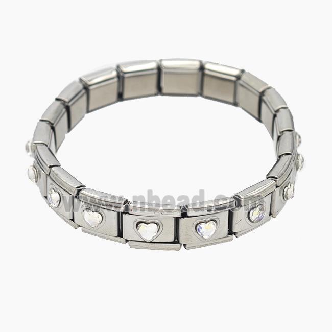 Raw Stainless Steel Module Bracelet Pave Acrylic Heart