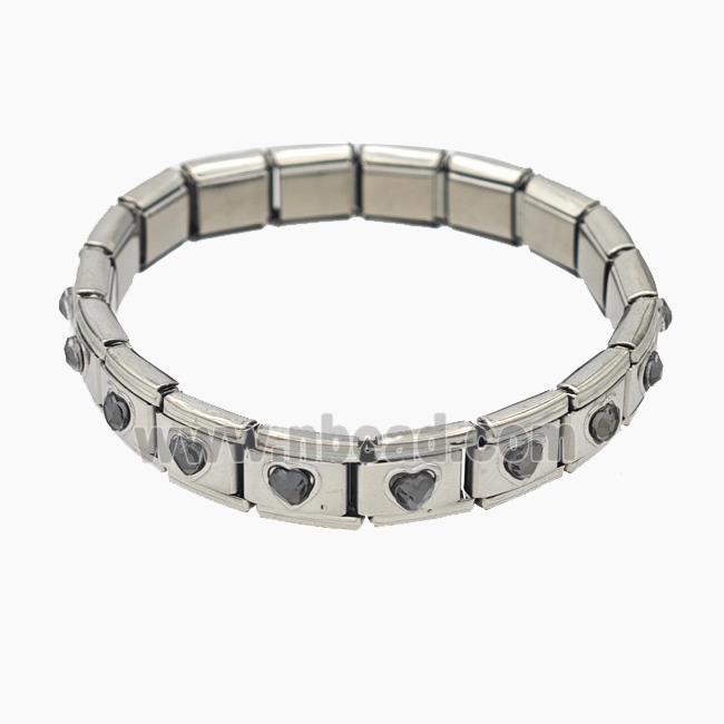 Raw Stainless Steel Module Bracelet Pave Acrylic Heart