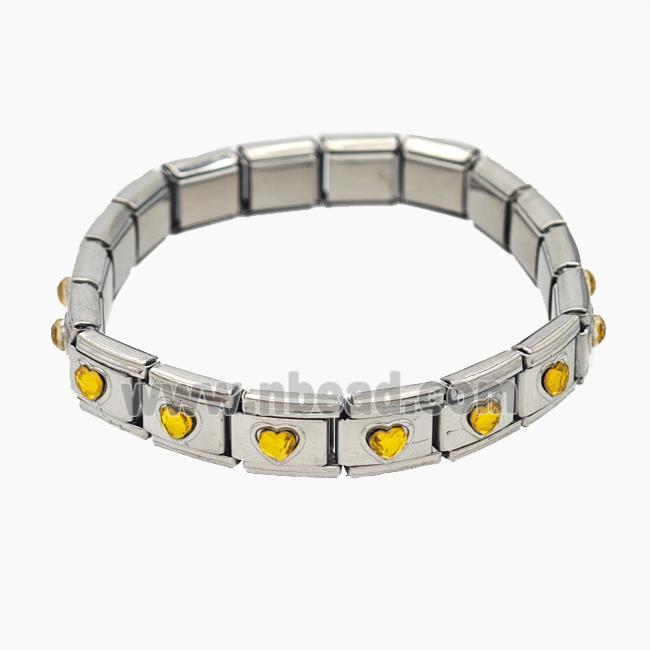 Raw Stainless Steel Module Bracelet Pave Acrylic Heart