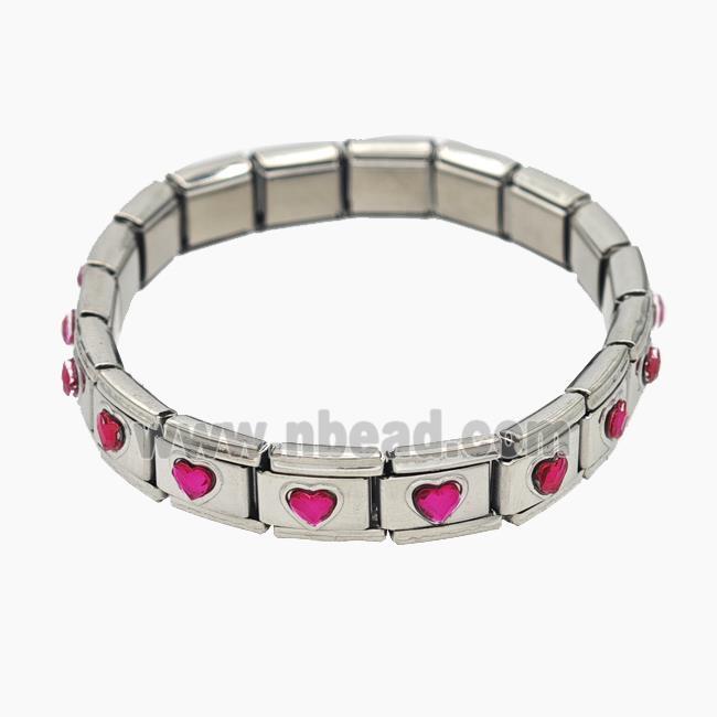 Raw Stainless Steel Module Bracelet Pave Acrylic Heart