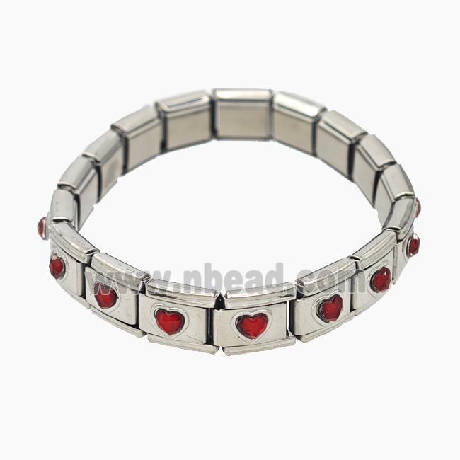 Raw Stainless Steel Module Bracelet Pave Acrylic Heart