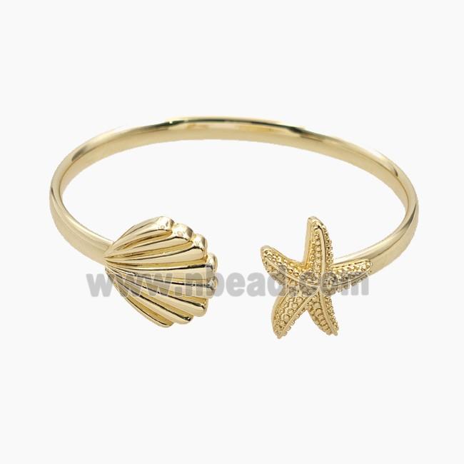 Copper Open Cuff Bangles Scallop Shell Starfish 18K Gold Plated