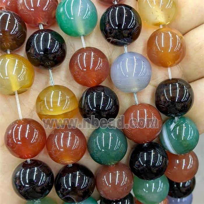 Agate Beads Smooth Round Dye Mixed Color