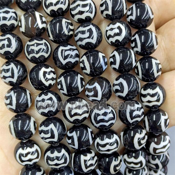 Black Tibetan Agate Beads Smooth Round