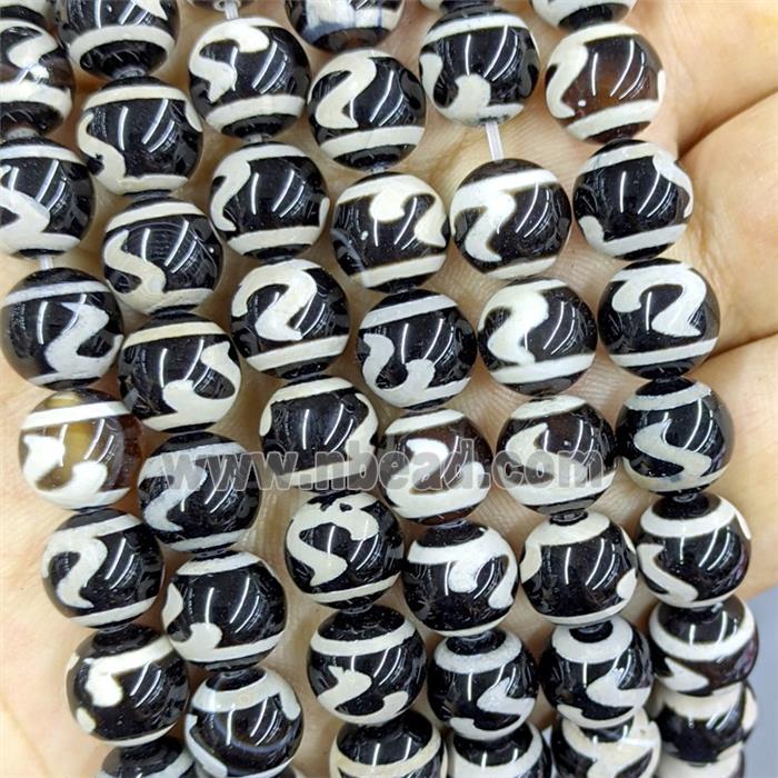 Black Tibetan Agate Beads Smooth Round
