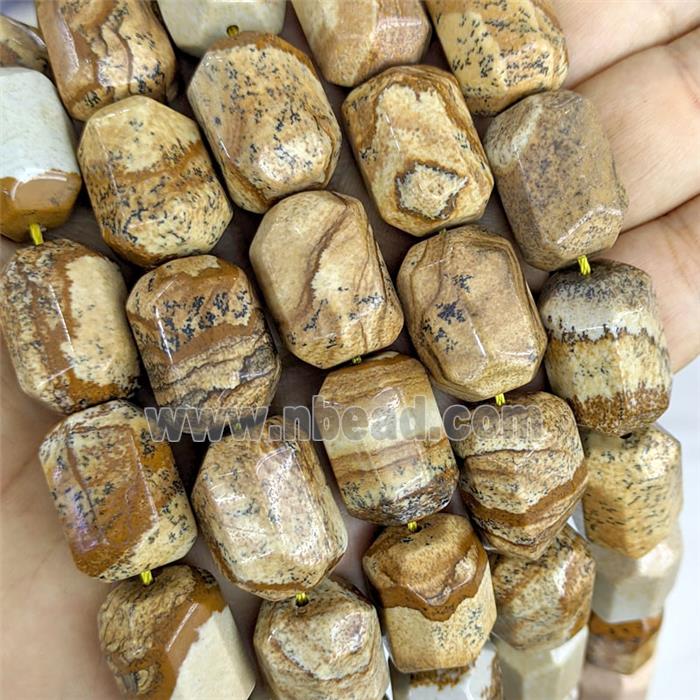 Natural Picture Jasper Column Beads Faceted