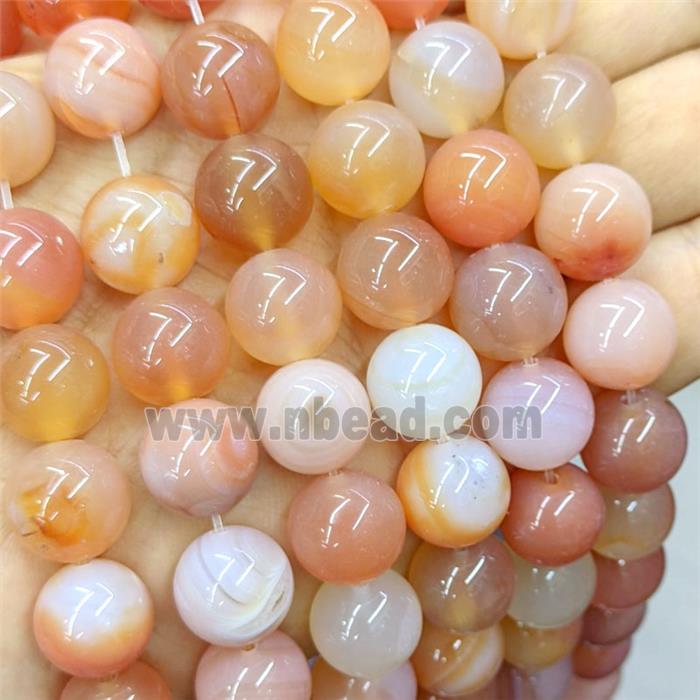 Lt.Red Agate Beads Smooth Round Dye