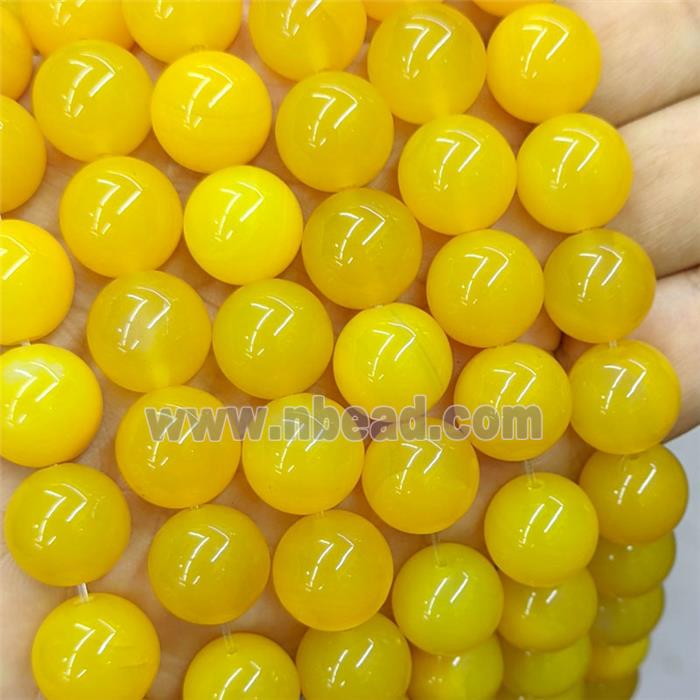 Yellow Agate Beads Smooth Round Dye