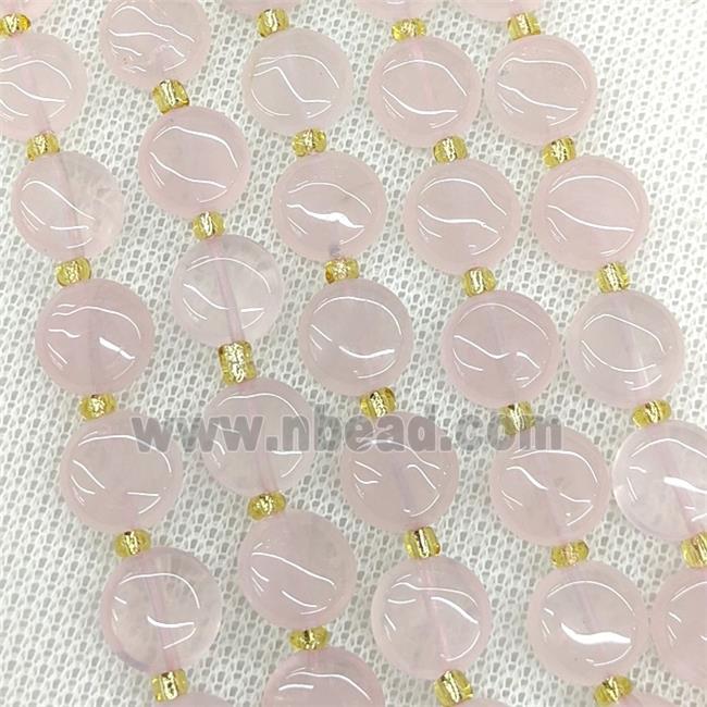 Natural Pink Rose Quartz Coin Beads Flat Round