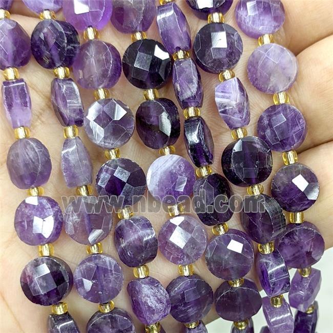 Natural Purple Amethyst Beads Faceted Coin