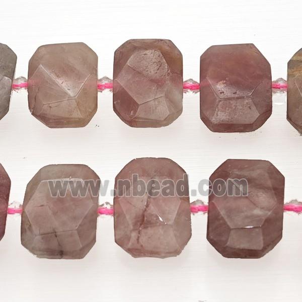 Natural Madagascar Rose Quartz Beads Pink Faceted Rectangle