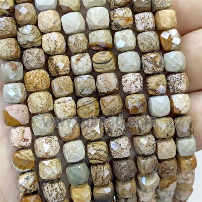Natural Picture Jasper Beads Faceted Cube
