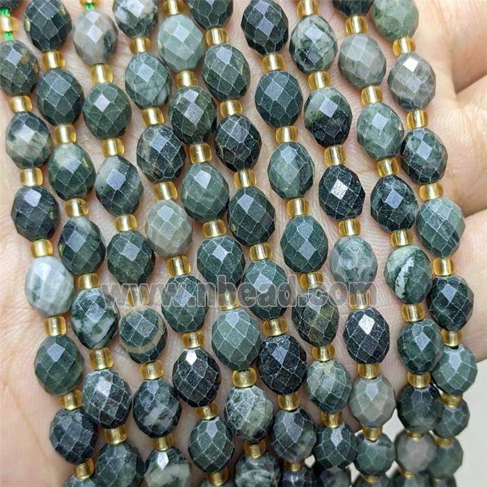 Natural Green Wood Jasper Beads Faceted Rice