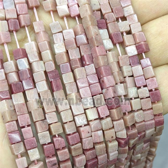 Natural Pink Wood Lace Jasper Cube Beads
