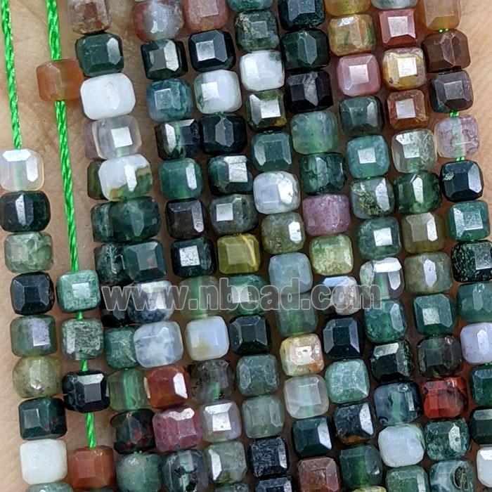 Natural Indian Agate Beads Multicolor Faceted Cube