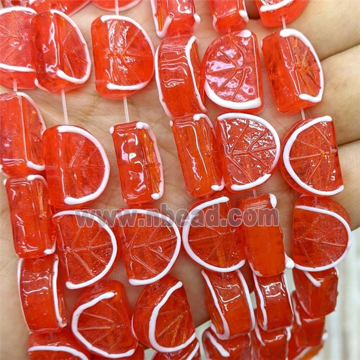 Lampwork Glass Lemon Slice Beads Red