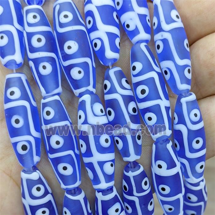 Tibetan Style Blue Lampwork Glass Rice Beads Evil Eye Matte
