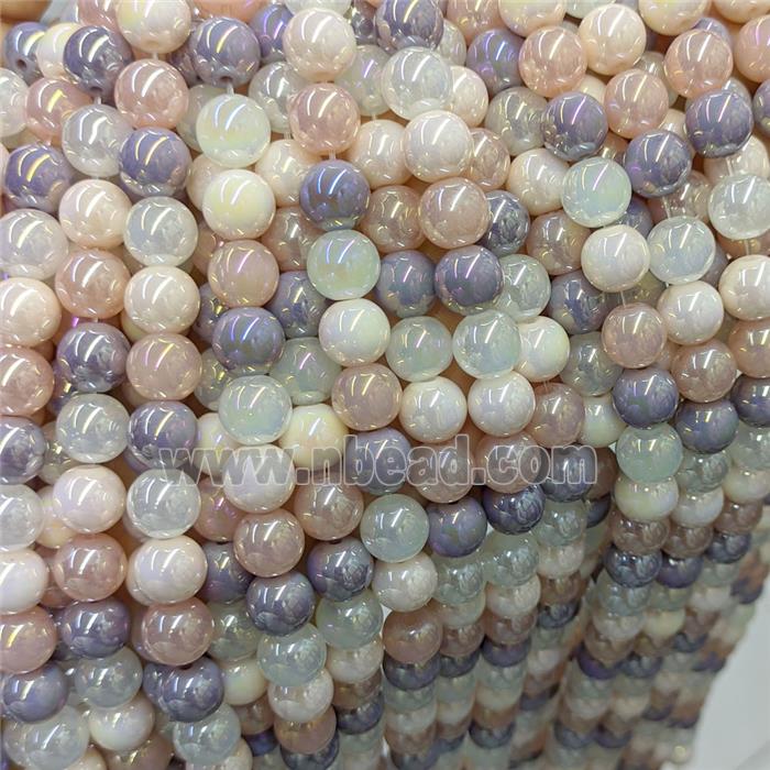 Round Jadeite Glass Beads Mixed Color Electroplated Smooth