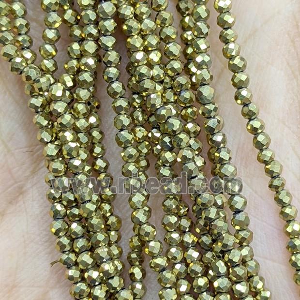 Hematite Beads Faceted Round Gold Plated