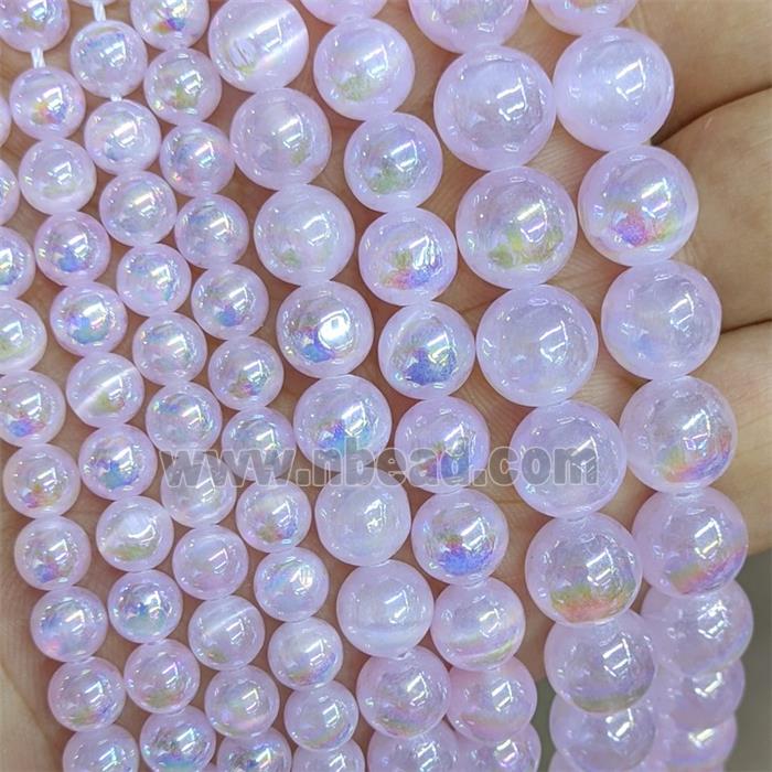 Naural Selenite Beads Electroplated Smooth Round