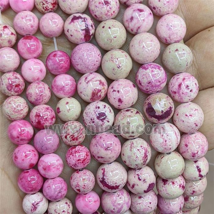 Natural River Jasper Beads Smooth Round Pink Dye