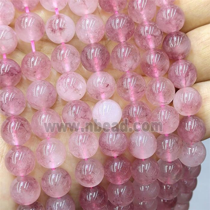 Pink Quartzite Jade Round Beads Smooth Dye