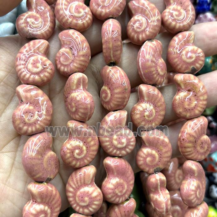 Porcelain Beads Pink Spiral Shell Shape