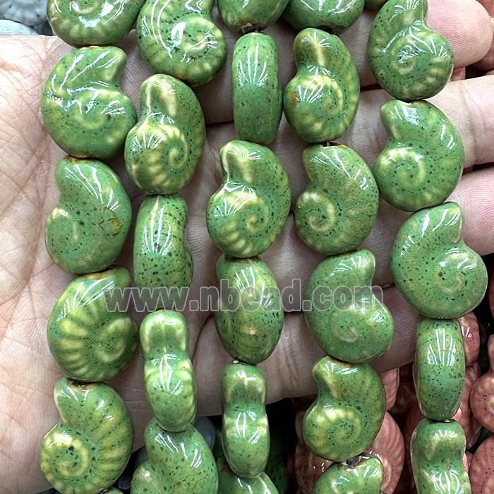 Porcelain Beads Green Spiral Shell
