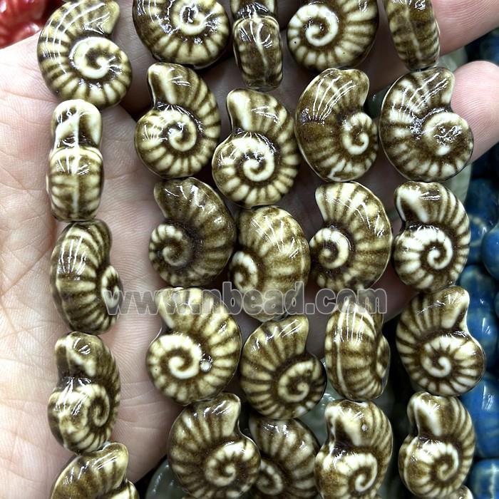 Porcelain Beads Coffee Spiral Shell
