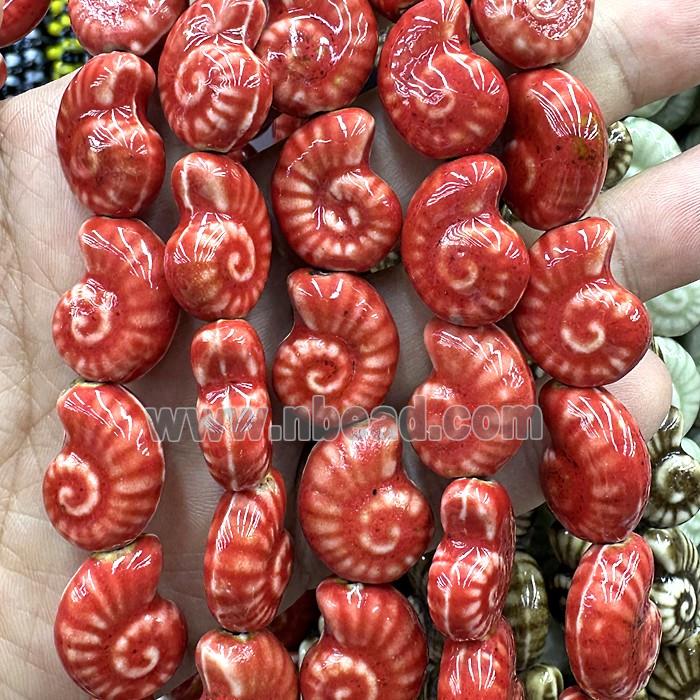 Porcelain Beads Red Spiral Shell
